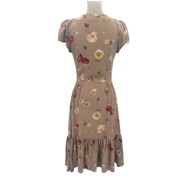 Christy Dawn Autumn Floral Print Button Front Midi Dress Beige Taupe Size Small - Picture 4 of 5
